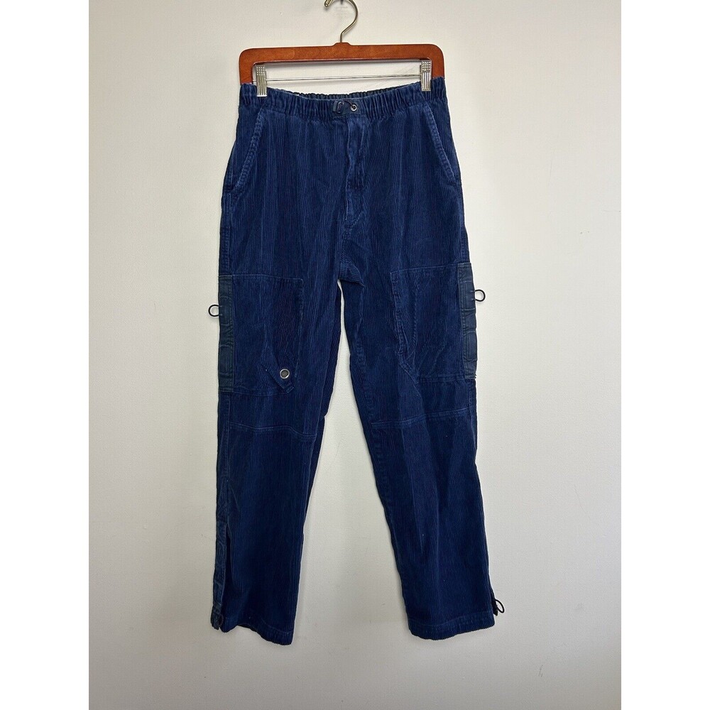 Vtg Y2K OP Ocean Pacific Baggy Fit Blue Corduroy Split-Hem Cargo Pants Youth XL